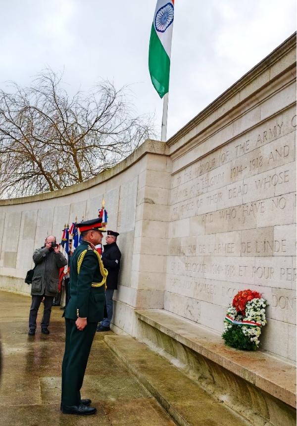 Gen Upendra Dwivedi pays floral tribute at Indian War Memorial in Neuve chapel, France