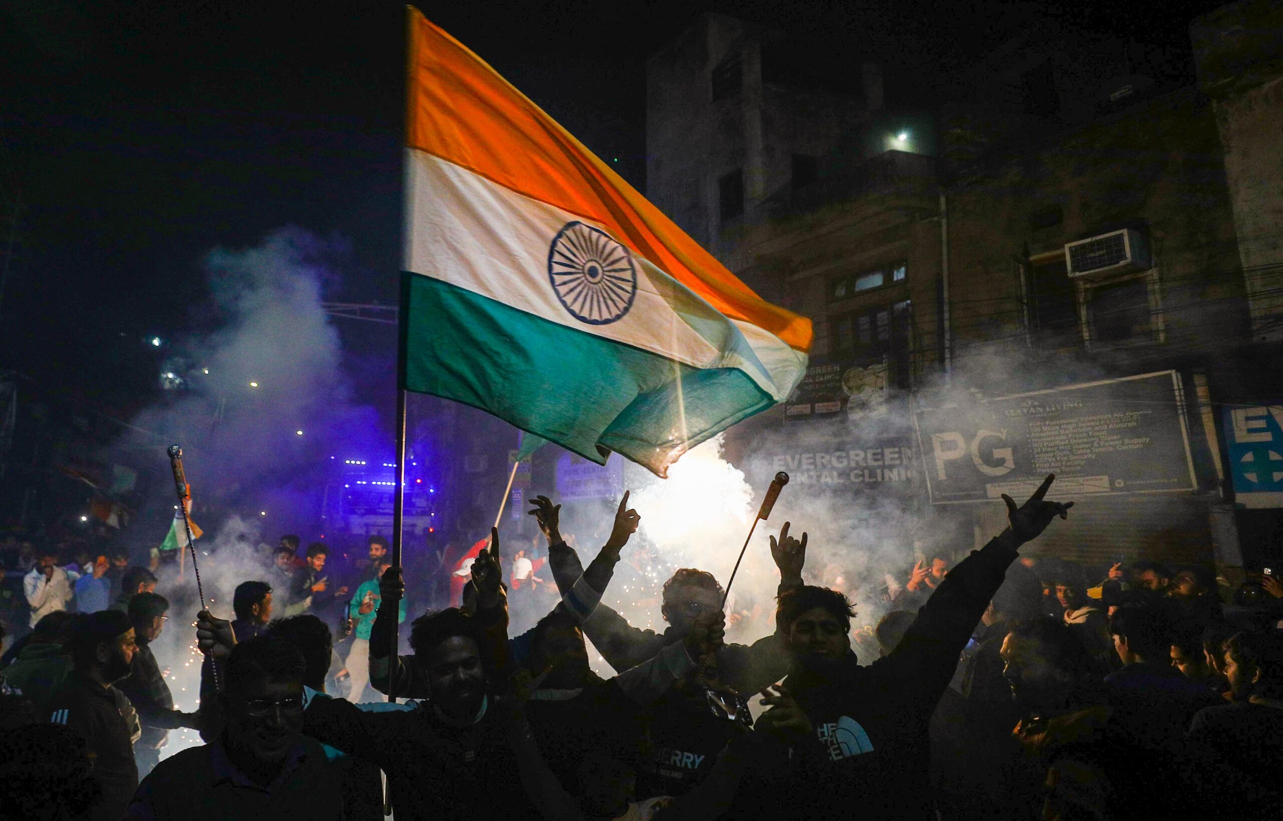 People celebrate in J&K's summer capital, Jammu, as India beats Pakistan in #ICCChampionsTrophy