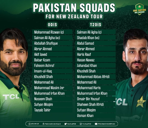 Pakistan T20I, ODI squads for New Zealand tour announced