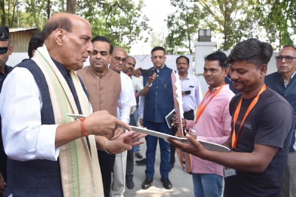 Defence Minister Rajnath Singh handed over keys of houses allotted under Pradhan Mantri Awas Yojana to displaced citizens of Cantonment Board Lucknow