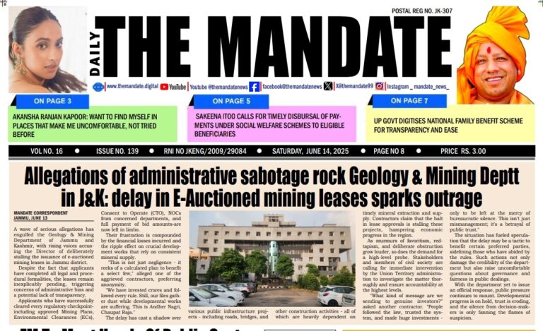 Allegations of administrative sabotage rock Geology & Mining Deptt in J&K: delay in E-Auctioned mining leases sparks outrage
