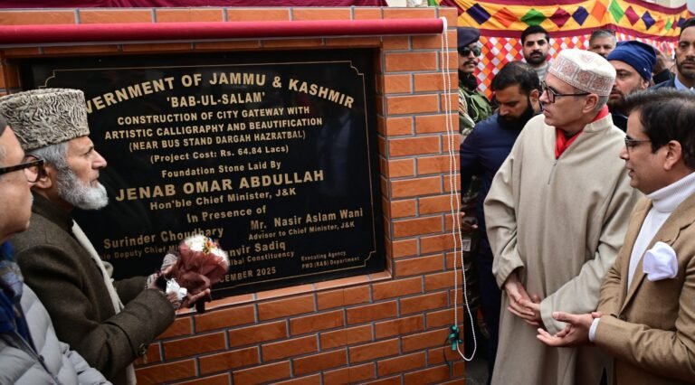 CM Omar Abdullah lays foundation of two commemorative gates at Hazratbal Shrine