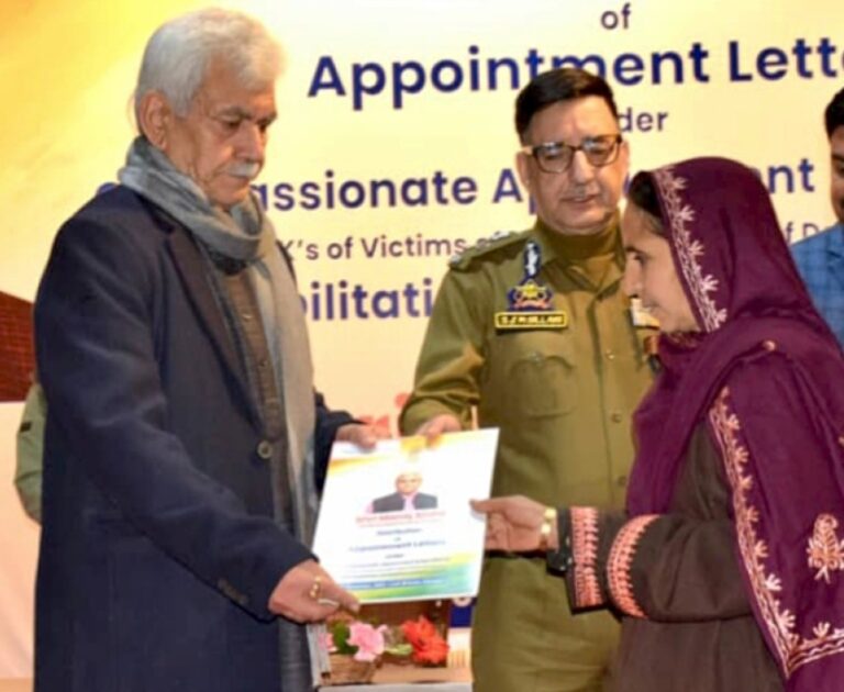 LG hands over appointment letters to 39 Next of kin of terror victims from Kashmir division; reiterates zero-tolerance policy on terrorism