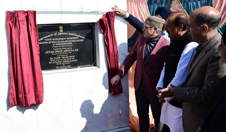 CM Omar Abdullah lays foundation stone of 10 MVA Receiving Station at Samba, inaugurates Bus Terminal at Thandi Khui