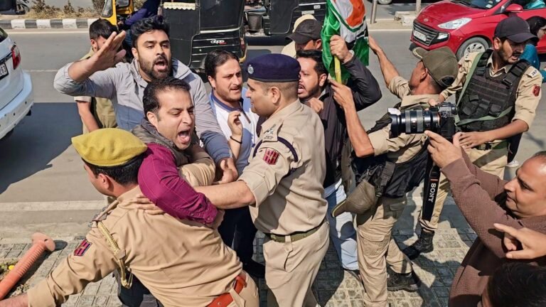 Congress, BJP workers face off outside party headquarters in Srinagar